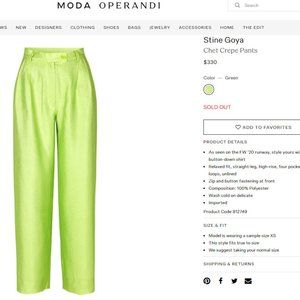 New Stine Goya Chet Crepe Pants in green 2020 Fall （Danish fashion brand）